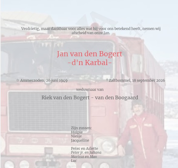 In Memoriam: Jan van den Bogert (d'n Karbal)